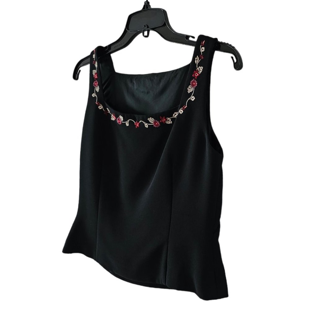 Petite Sophisticate Square-Neck Sleeveless Embroidered Top | NWOT | 4P | Black - Picture 5 of 16